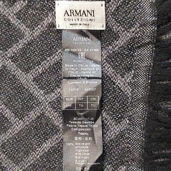 ARMANI COLLEZIONI Grey & Grey Rectangular Geometric Print Logo Embroidered Scarf - Picture 16 of 16